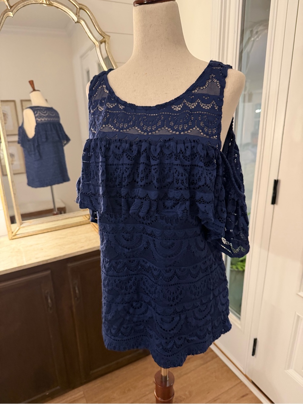 Lilly Pulitzer Navy Blue Lace Cold-Shoulder Top
